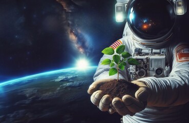  Closeup of a tree sapling in the palm of an astronaut's hand. generative ai  art