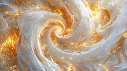 A mesmerizing pattern of white and gold swirls, reminiscent of Van Gogh's brushstrokes, creating a swirling vortex of energy and emotion