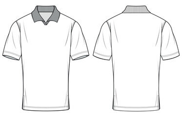 Men's polo collar T Shirt with Rib cuff flat sketch fashion illustration drawing template mock up with front and back view.