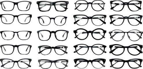 Vector glasses frames. Black rim glasses vector collection, eyeglasses frame fashion model set