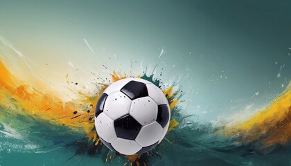 Soccer ball on a blue background, blue yellow splashes of paint, Dynamic and bright illustration. Concept football poster, design, banner. Copy space , Euro 2024