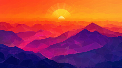 Geometric Abstract in Shades of Sunset Orange and Violet