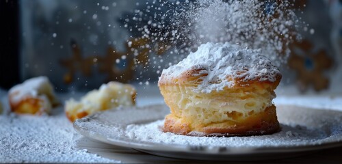 Fluffy and light souffl?(C) dusted with powdered sugar.