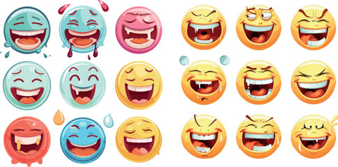 Cheerful emoticons. Funny laughing faces, laugh with tears smile