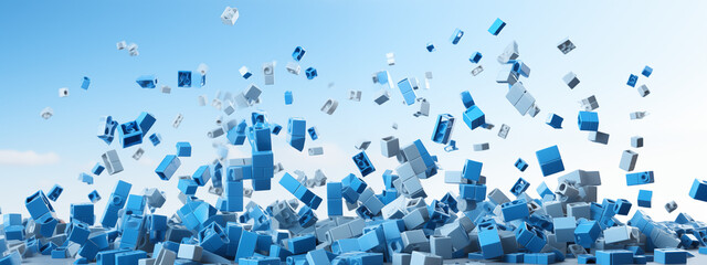 Abstract White and Blue Cubes Artistic Wallpaper