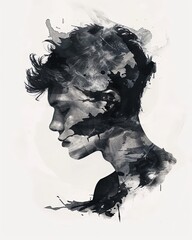 Watercolor illustration of a boy depression bad feelings background