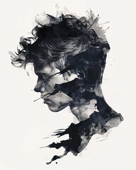 Fototapeta premium Watercolor illustration of a boy depression bad feelings background