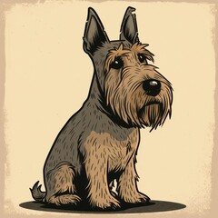 Scottish Terrier dog cartoon flat illustration minimal line art