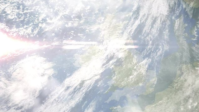 Zoom in from space and focus on Newry, UK. 3D Animation. Background for travel intro. Elements of this image furnished by NASA