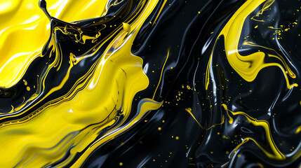 Bright Yellow with Black Soft Flowing Fluid Art