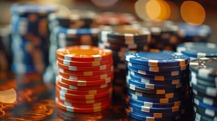 Poker game, casino chips, leisure activity currency nightlife selective focus yellow
