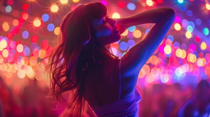 Nightclub dancer, woman dancing in nightclub, party smiling dark enjoyment happiness