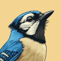 blue jay bird cartoon flat illustration minimal line art