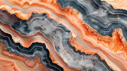 Glossy Agate Ripples in Peach and Dark Gray Alcohol Ink Waves.