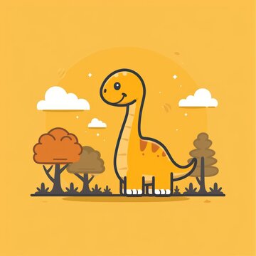recommend clip art: brachiosaurus cartoon flat illustration minimal line art