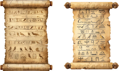 Egyptian papyrus scroll. Ancient egyptians hieroglyphs on old paper - obrazy, fototapety, plakaty