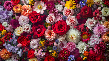Fototapeta na wymiar Vibrant Display of Diverse Floral Blooms - A Tapestry of Nature's Exquisite Colors