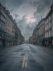 Eerie City Street Desolate During Lockdown Overcast Urban Scene								

