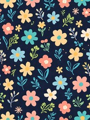 Colorful vibrants flowers and leaves wallpaper pattern