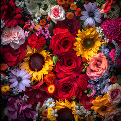 Vibrant Display of Diverse Floral Blooms - A Tapestry of Nature's Exquisite Colors