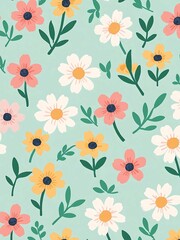 Colorful vibrants flowers and leaves wallpaper pattern