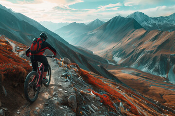 A mountain biker navigating a challenging trail, showcasing their skills amidst the rugged beauty of mountain landscapes