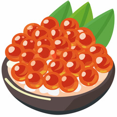 Illustration of Salmon Sashimi Served on a Bowl with Green Leaves