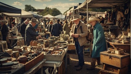 elderly people at a flea market