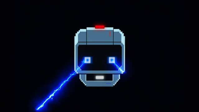 Blasting from eyes of robot space warrior animation on black background