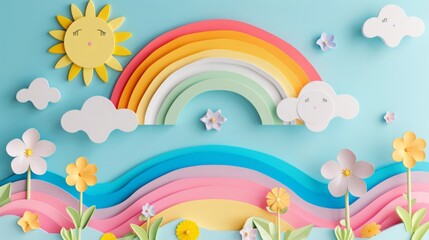 A Colorful paper cut 3d illustration of a Children's Day Poster Background with the Text space