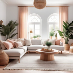 Living room interior in boho style