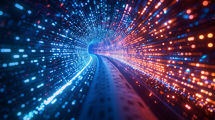 Obraz premium Abstract technology background of high speed global data transfer, ultra fast broadband and connection, digital cyber tech motion