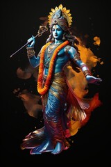 Fototapeta na wymiar Hinduism indian god Krishna adult face art.