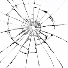 Obraz premium Close-up of a shattered glass pane with intricate cracking resembling a spiderweb
