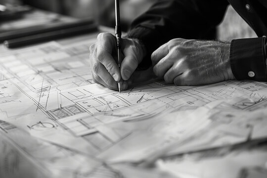 Artistic photo of an architect sketching designs for a new building project