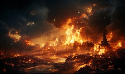 Fototapeta na wymiar Massive Fire Engulfs City Skyline