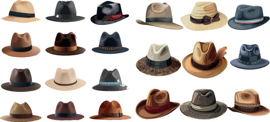 Different male hats. Fashion and vintage man hat collection image