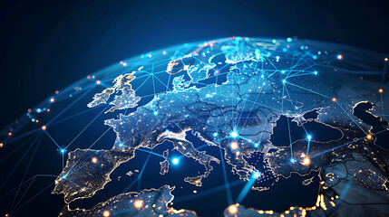 Abstract digital world map, concept of global network and connectivity, data transfer and cyber technology