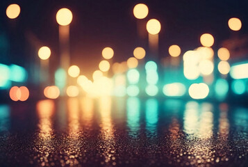 Abstract background of bokeh defocused lights and shadow evening cityscape, vintage color tone,...
