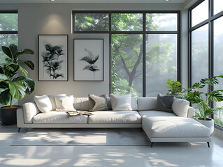 Minimalist Tranquility: White Frame Mockups Adorning Serene Living Space