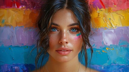 Vibrant Beauty: Mesmerizing Eyes Amidst a Symphony of Oil Paints