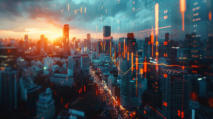 Combining urban landscapes with financial data to create a striking visual representation of economic growth and urban development.