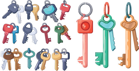 Cartoon keyrings. Apartment keys with keychain, key chain pendant - 797726781