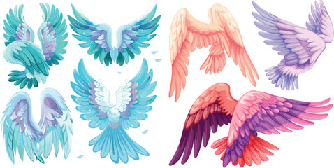 Cute angel wings. Cartoon angels wing set - 797726985