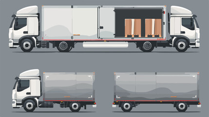 Cargo truck two angle set. Truck with open cargo door