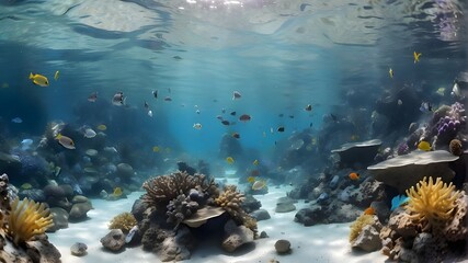 Fototapeta na wymiar stunning underwater landscape with a variety of fish and coral reefs