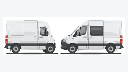 Cargo van set. Side view and front view. Vector flat