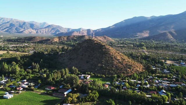 Cerro and mountains of Pirque, with the Andes mountain range in the background, country of Chile