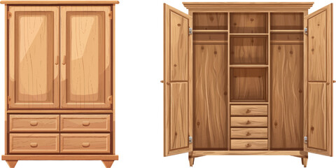 Wood wardrobe. Wooden empty dresser wardrobe vector illustration - 797727755