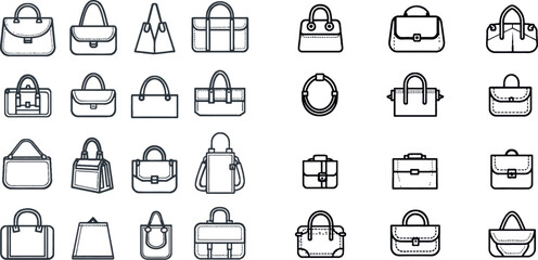 Bag and purse black thin line icons